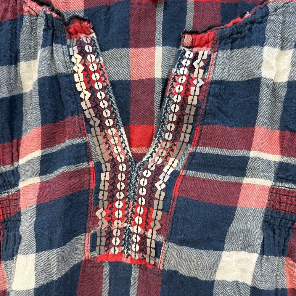 Abercrombie New York Tunic Women's XL Red Blue White Plaid 3/4 Sleeve Y2K - Picture 3 of 9